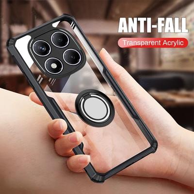 Funda Protectora Antigolpes de Acrílico Transparente Para Redmi Note 14 Pro 5G 4G Anillo Magnético Soporte Fundas Redmy Note14 Pro+ Note14Pro