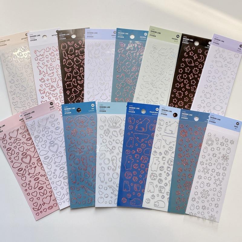 1 Sheet Transparent Flash Laser Line Stickers Decorative Stationery Diy Scrapbooking Material Pvc Stickers Cute Album Stick
