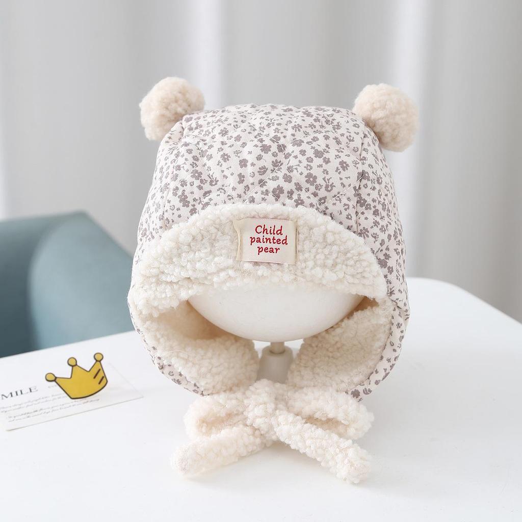 Kwiatowa czapka Lei Feng dla niemowląt: Styl koreański, Pluszowy aksamit, Ochrona uszu zimowa