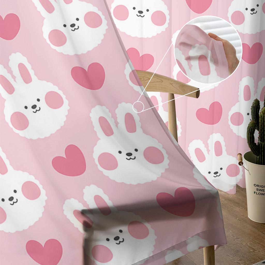 Easter Pink Bunny Tulle Curtains For Living Room Home Decor Window Curtain Kitchen Sheer Voile Curtain