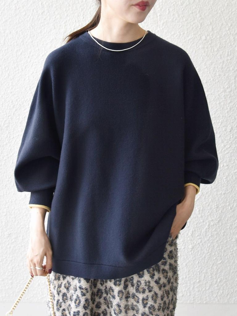 Ships Any Double-Face Volume Sleeve Knit Pullover (Hand Washable) 726070004 Navy One Size