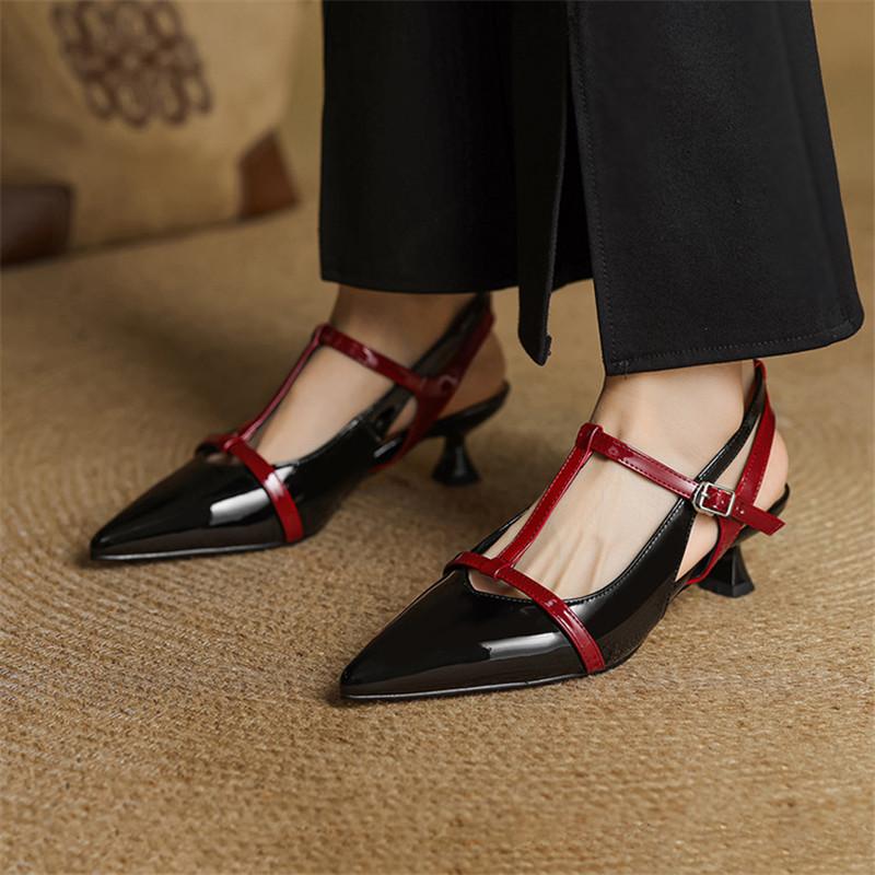 Fashion New Summer Sandals Patent Leather Pointed Toe Sandals for Women Fashion Mixed Color Cover Toe Sandals Ladies Shoes Women