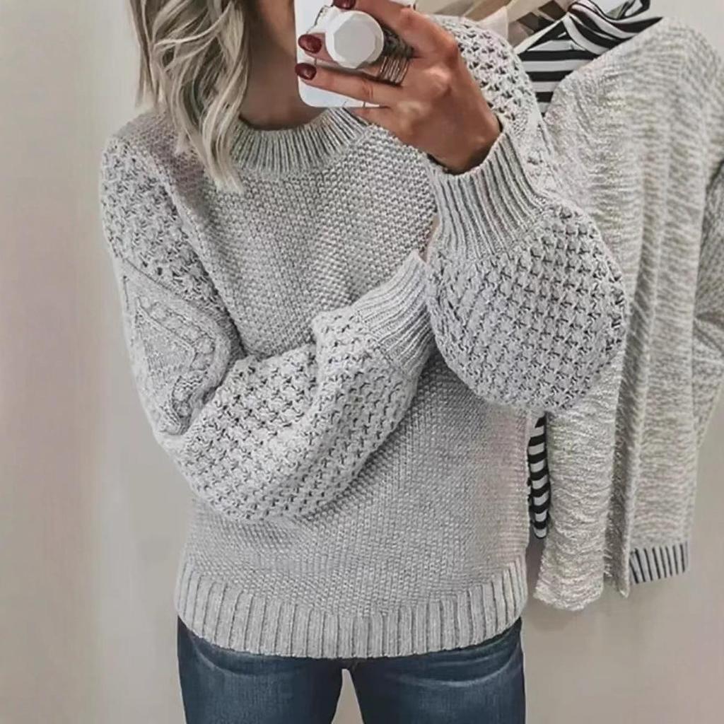 Höst & Vinter Lös Stickad Tröja med Lång Ärm för Kvinnor