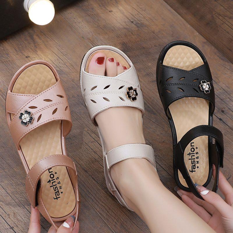 Women's Sandals Roman Style For Office Work With Low Heels Black Ladies Shoes Comfortable And Elegant On Offer Premium Or