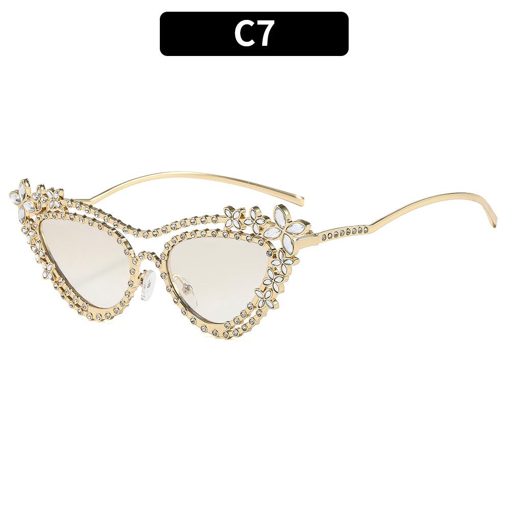European And American Fashion New Cat'S Eye Diamond-Encrusted Luxury Sunglasses High-End Large-Frame Butterfly Street Sunglasses Trendy Brand Glasses