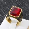 Domineering Vintage Ruby Chunky Ring for Men Stainless Steel Personalized Square Gemstone Ring Gift Trend Jewelry