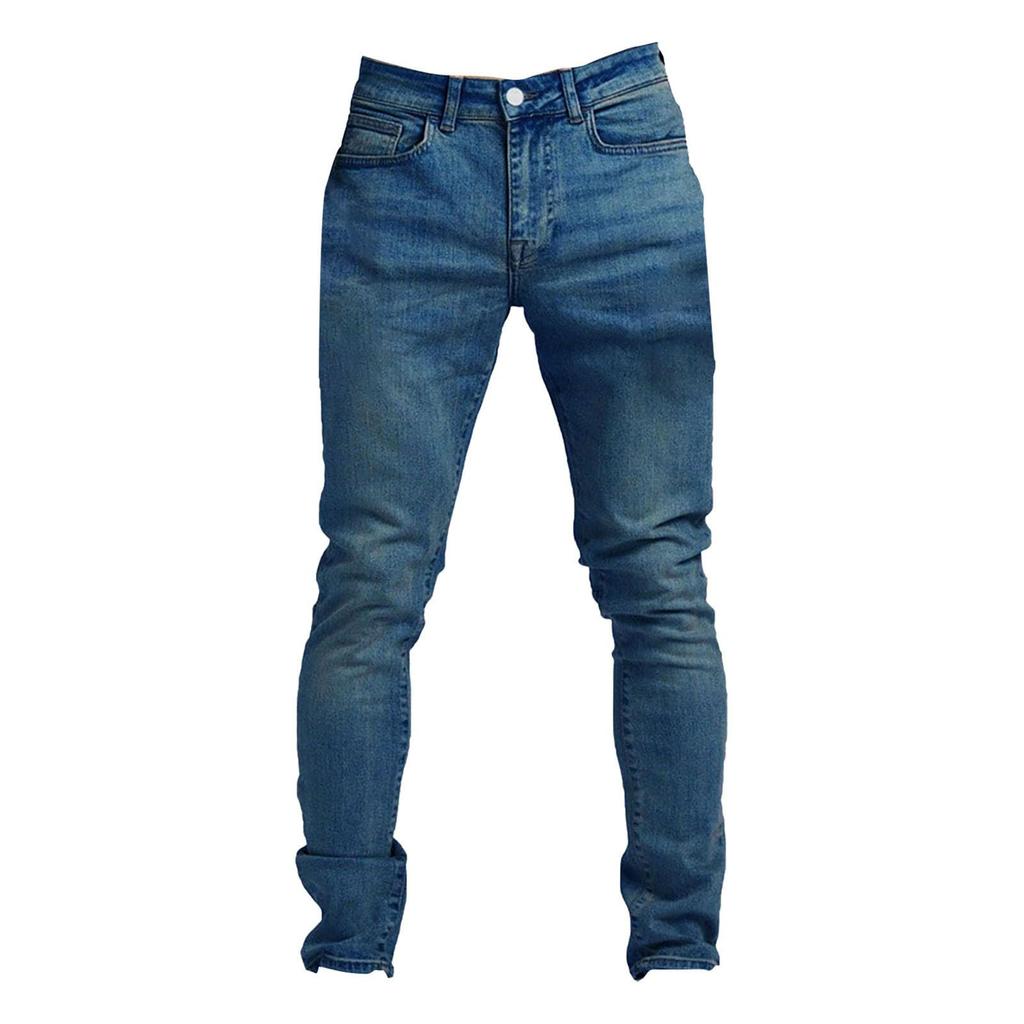 Fashion Men's Casual Stretchy Pleated Jeans Slim Fit Denim Pants