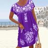 New Women Short Sleeve Round Neck Dress Spring Summer Ethnic Style Shoulder