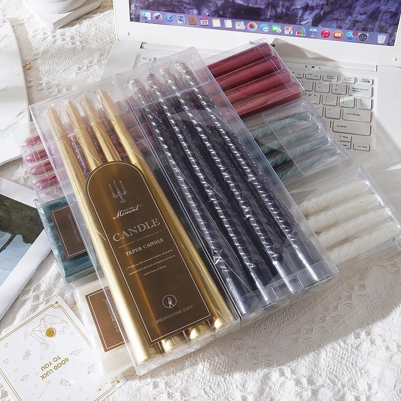 30 cm galwanizowana europejska kolorowa świeca stożek z długim trzonkiem, bezzapachowa, do użytku domowego, świeca stożek, wosk, 4 sztuki