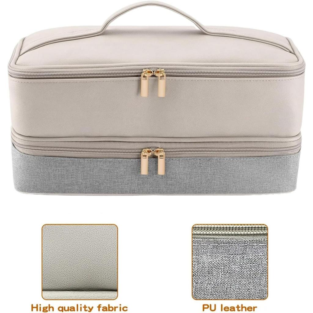 Travel Carrying Case, Double Layer Storage Case for Dyson Airwrap Hair Dryer Attachments, Waterproof PU Leather Accessories Tools Storage Bag