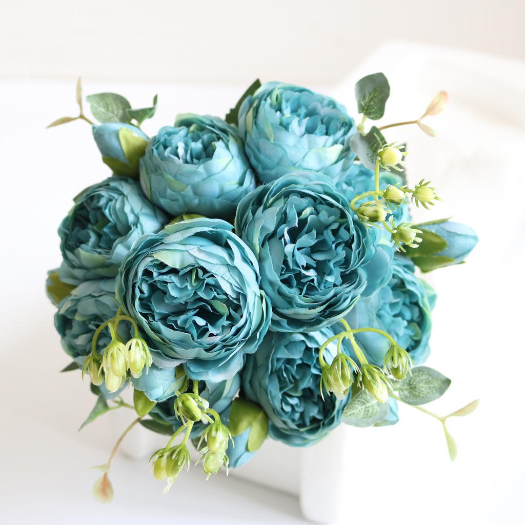 Artificial Flowers Retro Silk Rose Bouquet Hydrangea Peony Flowers Vintage Bride Holding Home Wedding Decoration Accessories