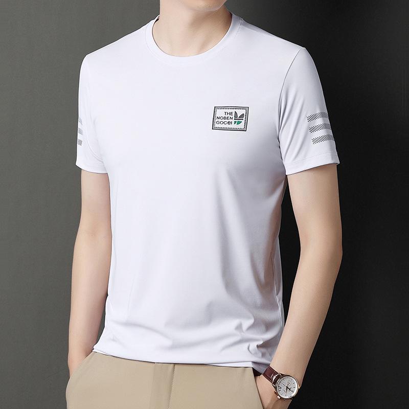 

Новая летняя мужская футболка с короткими рукавами для молодежи и среднего возраста, корейская модная брендовая мужская футболка с круглым вырезом и круглым вырезом с принтом, мужская футболка с половиной рукава 4XL