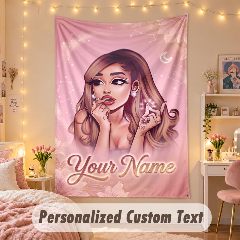 Benutzerdefinierte Personalisierte Wandteppich, Ariana Grande Druck Benutzerdefinierter Name Text Wandkunst Hängend für Schlafzimmer