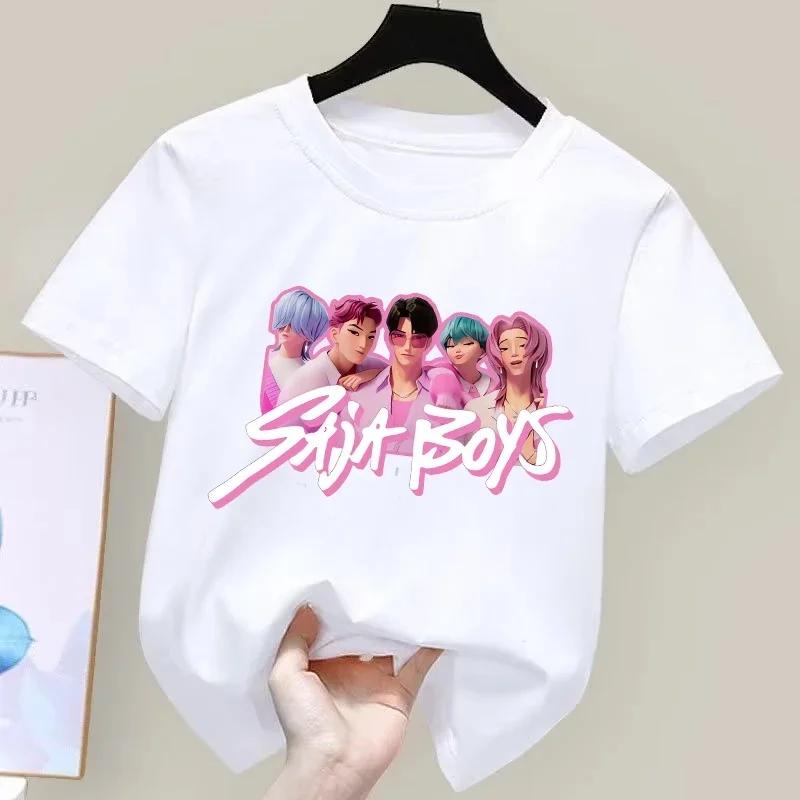 KPop Demon Hunters Child Short Sleeve T-shirt Anime Character Print Tees Boys Girls Summer Casual Tops
