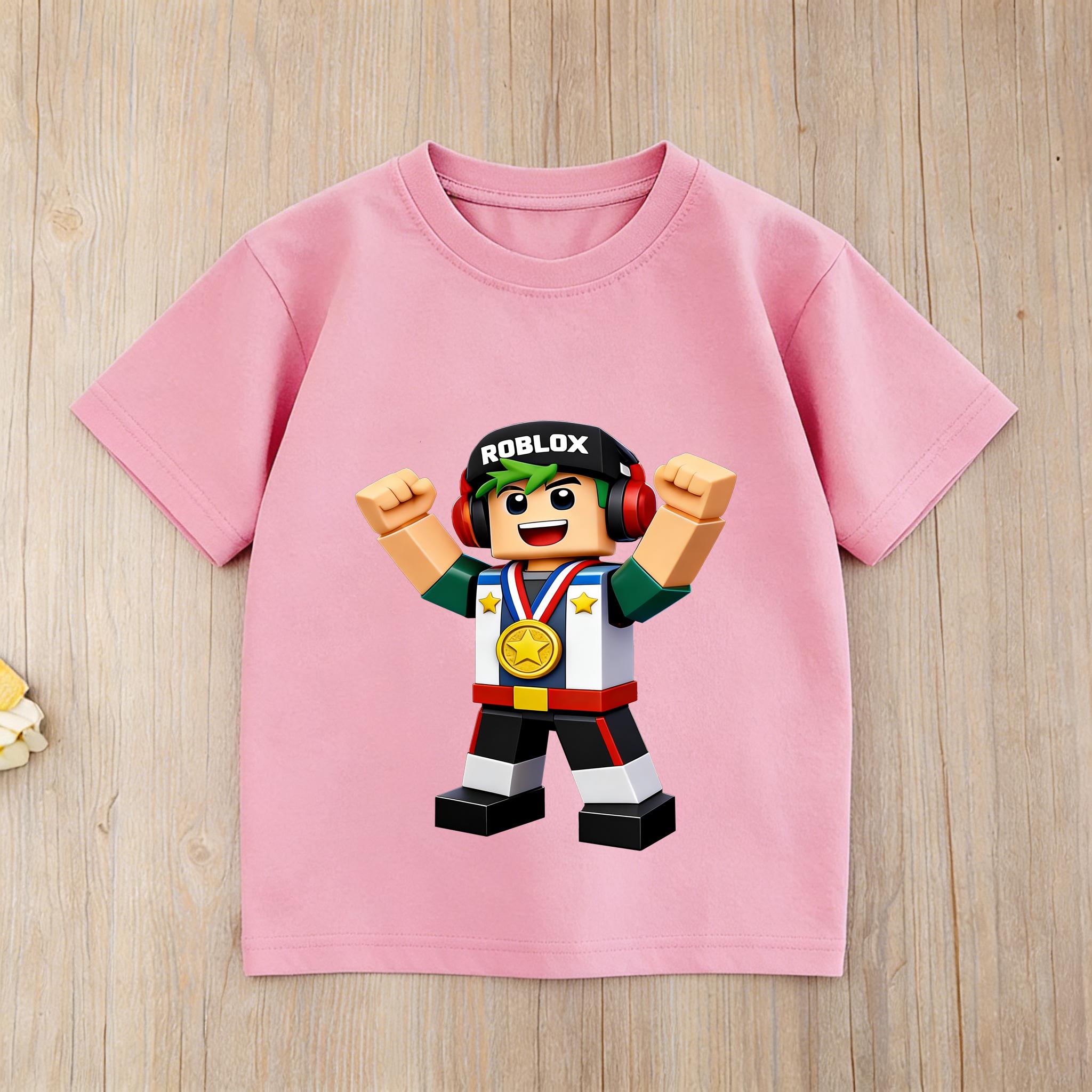 2026 Roblox Cartoon Print Kids TShirt Boys Girls Short Sleeve Casual Cotton TShirt with Skateboard Figure 100
