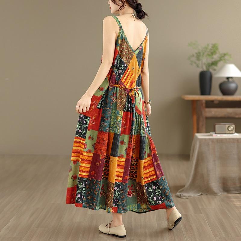 Sleeveless Strap Cotton Vintage Floral New In Dresses For Women Casual Loose Long Summer Dress Elegant Clothing