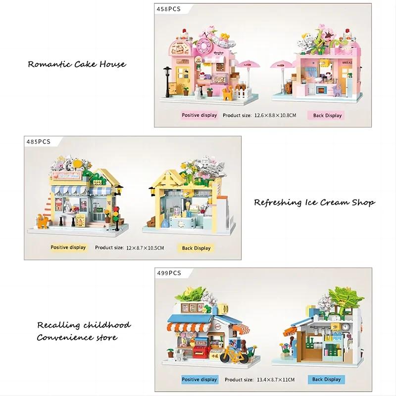 Street View Building Blocks Diy Plastic Model Mini Bricks Educational Assembly Games Desktop Home Decoration Children Gifts