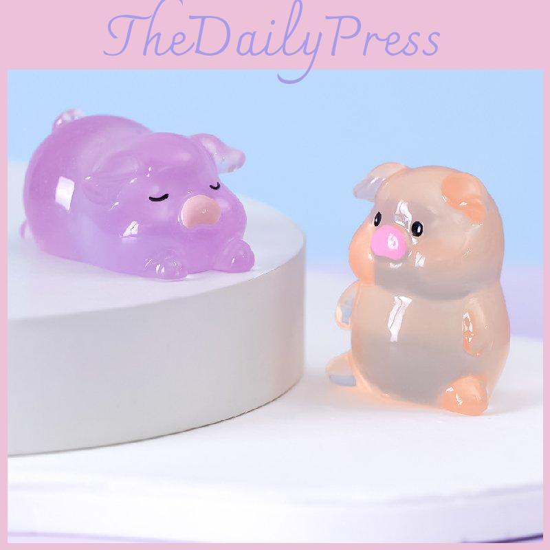 Cute Luminous Piggy Resin Figurine Perfect For Creative Diy And Desktop Decoration