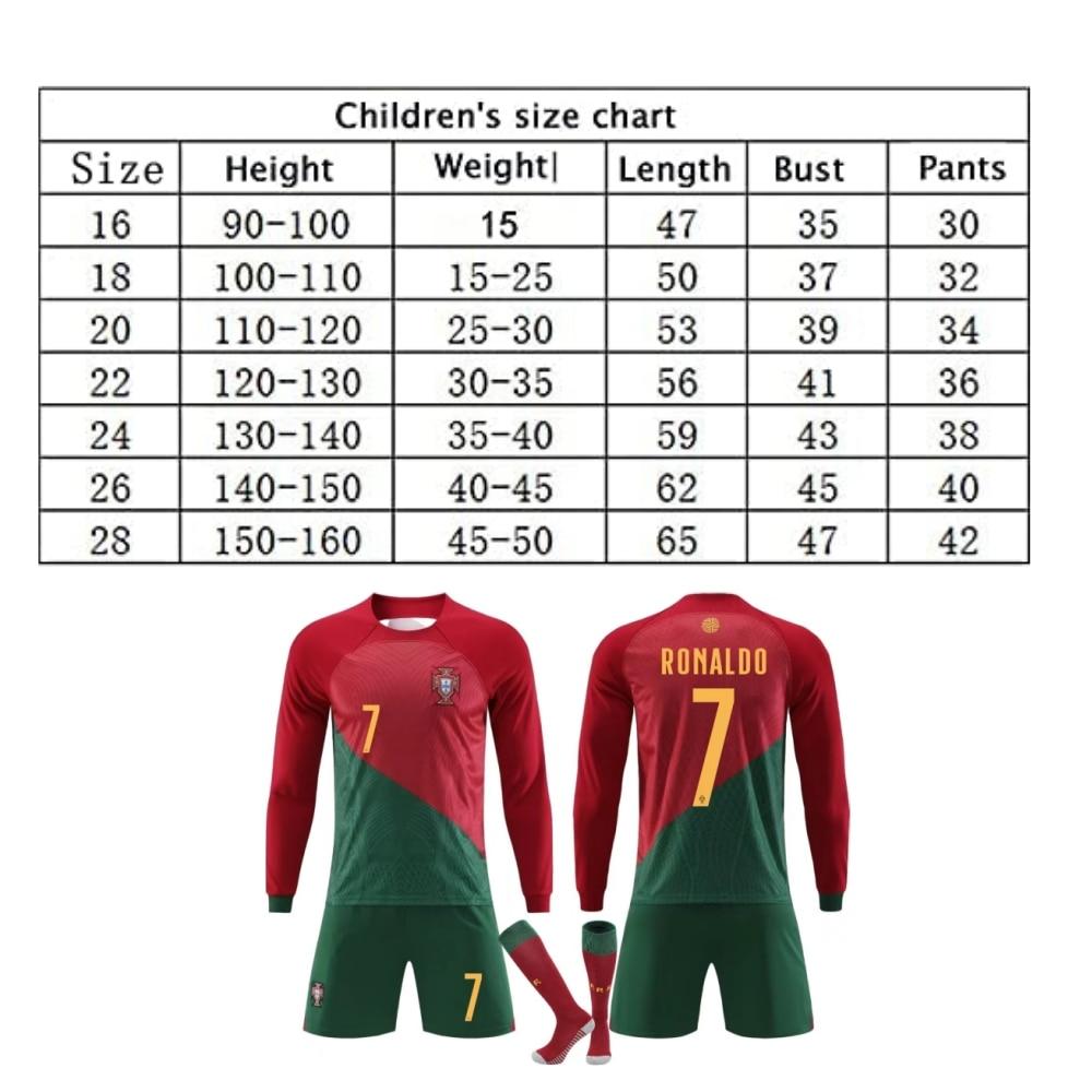 Equipación Deportiva Infantil Portugal Ronaldo Camiseta de Fútbol de Manga Larga Roja Ropa de Partido de Entrenamiento