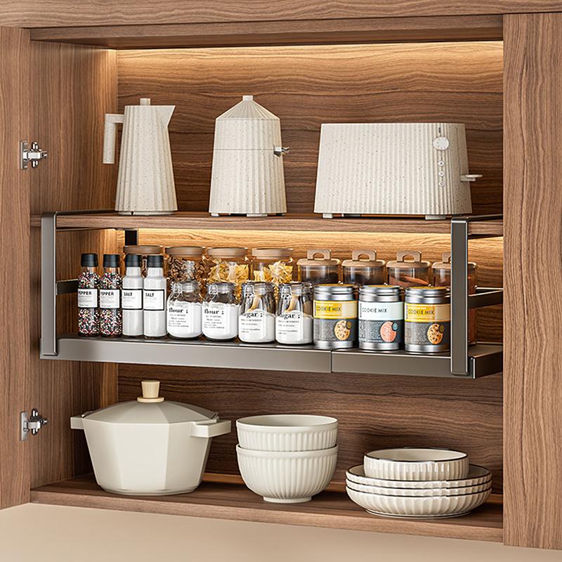 Расширяемая подвесная полка для хранения, телескопическая полка для шкафа, органайзер для шкафа из углеродистой стали, держатель для специй для кухонной столешницы M