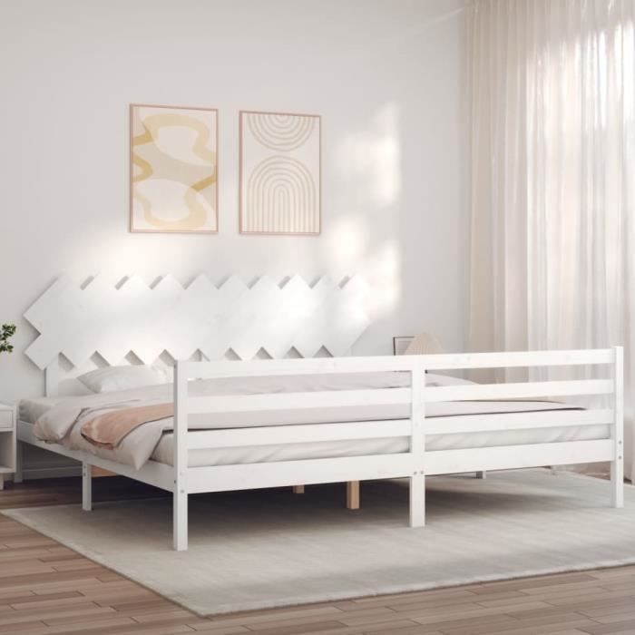 VidaXL Bed Frame with Headboard White 200x200 Cm Solid Wood 3195307