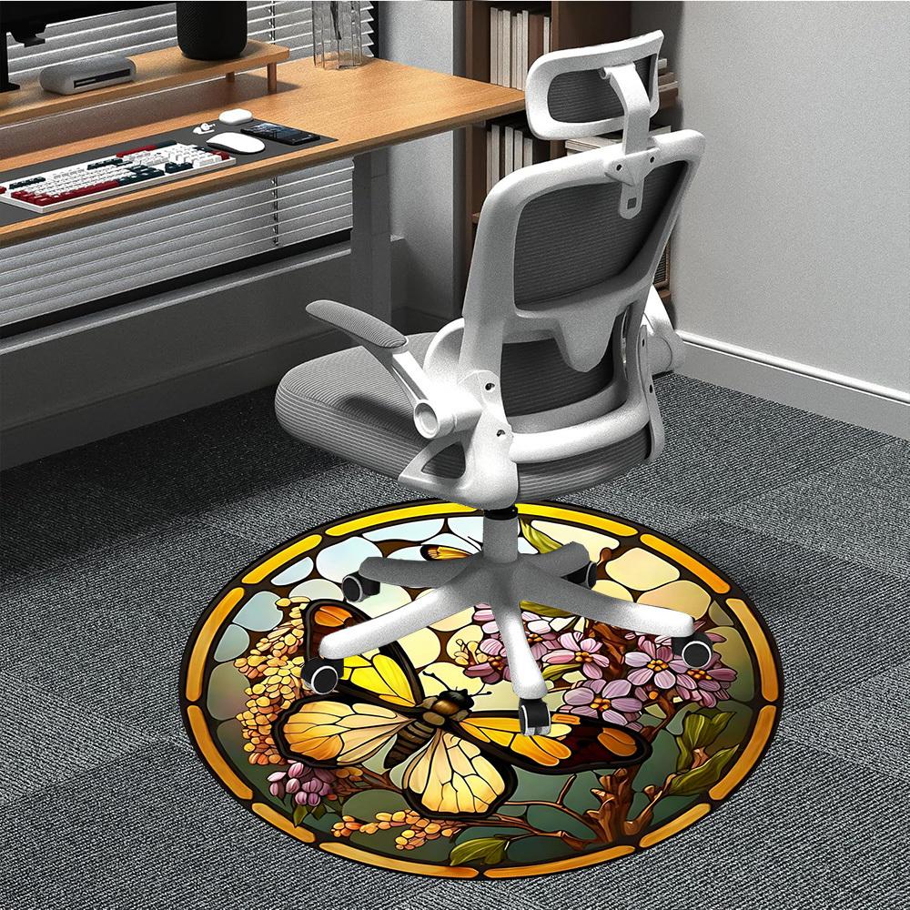 

1pc Butterfly Stained Glass Chair Carpet for Office Non-Slip, Machine Washable Rug for Office - Holiday DecorMachine Made yy251029086 80cm by 80cm