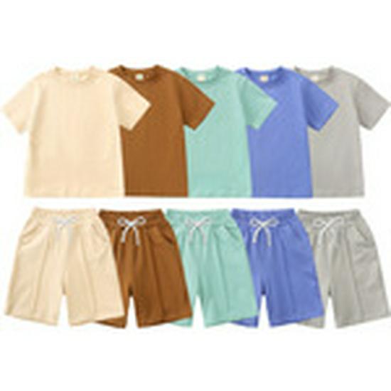 Summer Simple Cotton Linen Two-Piece Set: Breathable Short Sleeve and Shorts for Boys and Girls