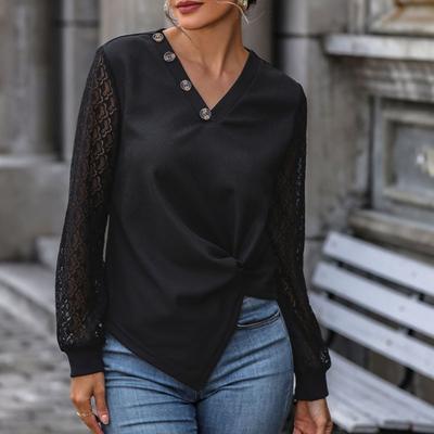 Herbstmode Damen Schwarzes Langarm Stricktop