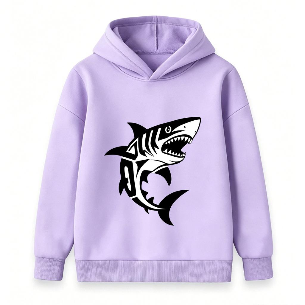 Kids Boys Girls 100% Cotton Crew Neck Short Sleeve T-Shirt, Cool Tribal Style Great White Shark Print Casual Summer Tees for Little Children Daily Wea