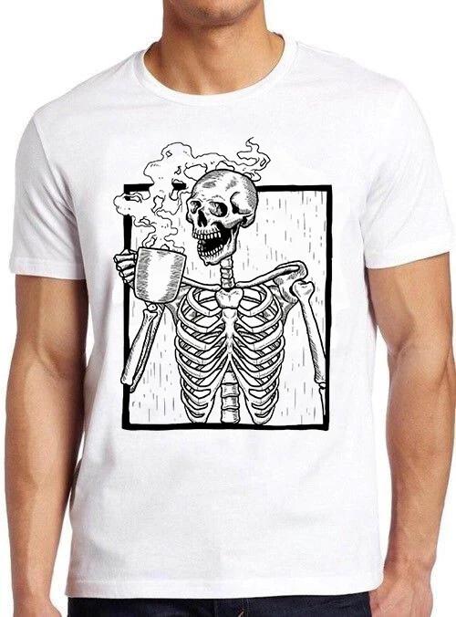 Skeleton Drinking Coffee Funny Skull Top Gift Tee T Shirt M488 S