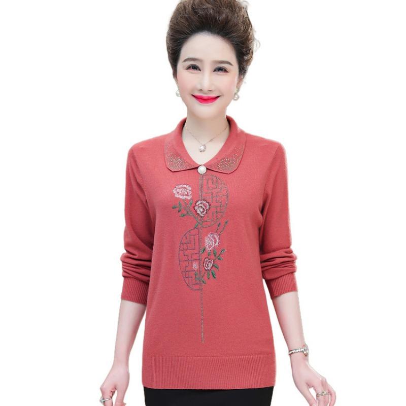 Mom spring long-sleeved shirt middle old woman grandma spring and autumn women's shirt old woman clothes