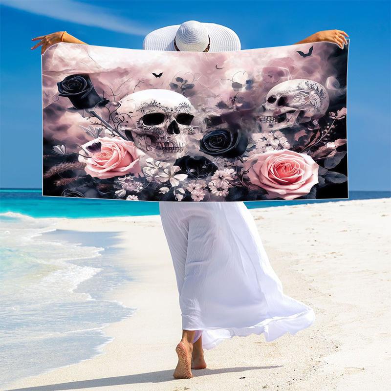 Floral Skull Art Print Beach Towel, Large Soft Quick Dry Towel for Beach Camping Swimming