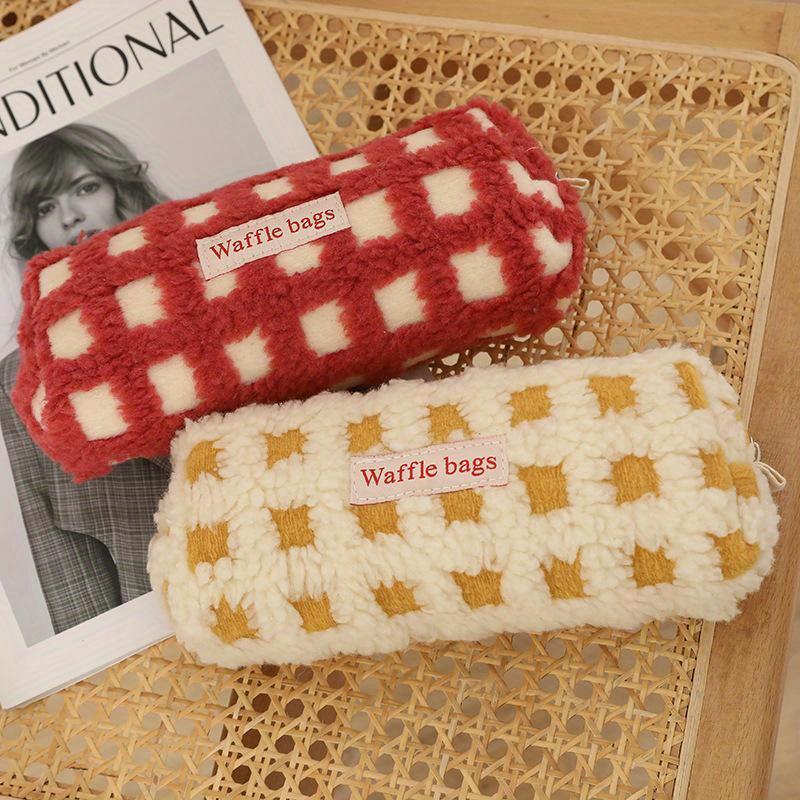 Waffle Lamb Plush Pen Bag Japanese INS Style Pencil Pouch Small Student Stationery Storage Bag School Supplies