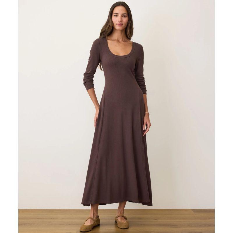 

Beautiful Light Luxury Marine Garment Dyed Tencel Modal Large Skirt Double U Neckline Long sleeve and Ground Dress Wash water dark brown XL