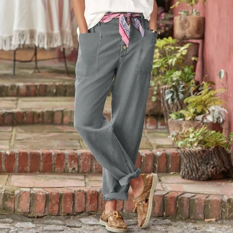 Linen Pants for Women Straight Leg Tapered Ankle Pants Lightweight Cargo Trousers Pant High Waisted Petite Joggers