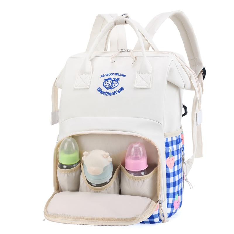 Geantă pentru mami de modă cu imprimeu cu căpșuni Geantă de depozitare a articolelor pentru bebeluși de capacitate mare Rucsac ușor multifuncțional