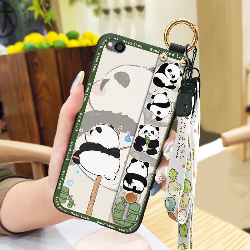 Durable Panda Phone Case For Xiaomi Redmi GO Anti-dust Cute Anti-knock Protective Lanyard Wristband Cartoon Phone Holder