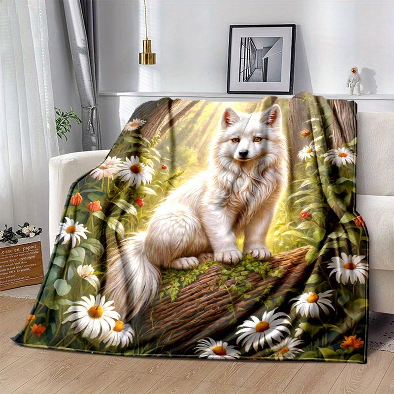 1pc. Fantasy Forest Fox Throw Blanket - Magical Wildlife Art for Home Decor, Office Nap, Outdoor Use, Gift
