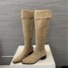 Two-wear foldable stacking boots~ square head thick heel French black knee boots women's boots 2025 new models