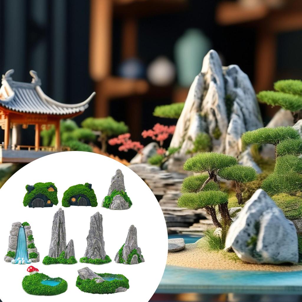 9 Pieces Mini Bonsai Figurines Resin Sculpture Decorative Ornaments for Landscaping Aquariums Home Decor Outdoor Space Dollhouse