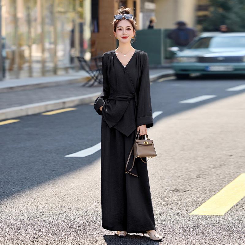 Women's Spring 2025 Casual Set: Coat & Wide-Leg Pants (HE5013)