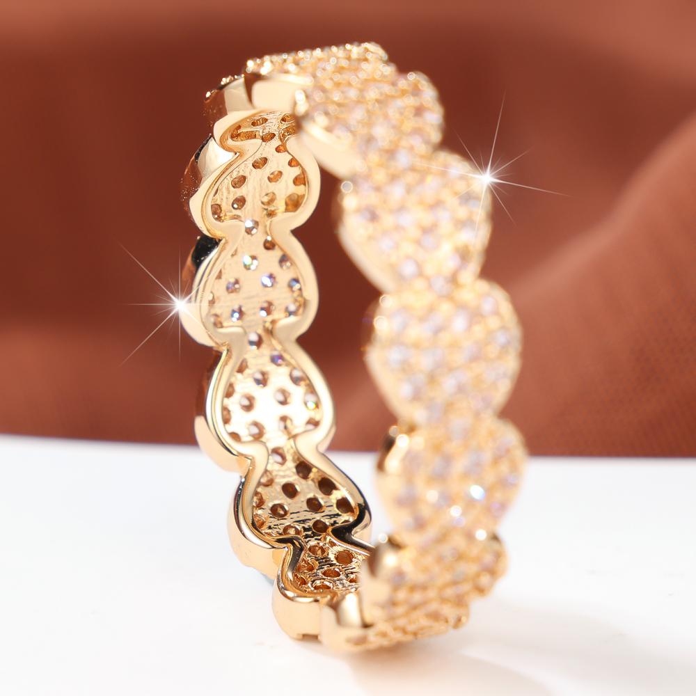 Luxury Gold Color Scalloped Zircon Pave Ring for Women Fashion Jewelry Daily Party Wedding Gift