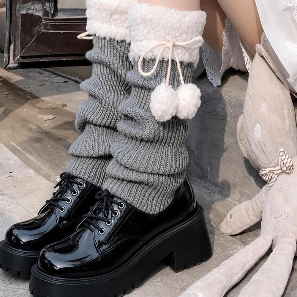 Harajuku Knit Leg Warmers Slouchy Pom Pom Leg Warmers Lolita Leg Accessories Winter Autumn Warm
