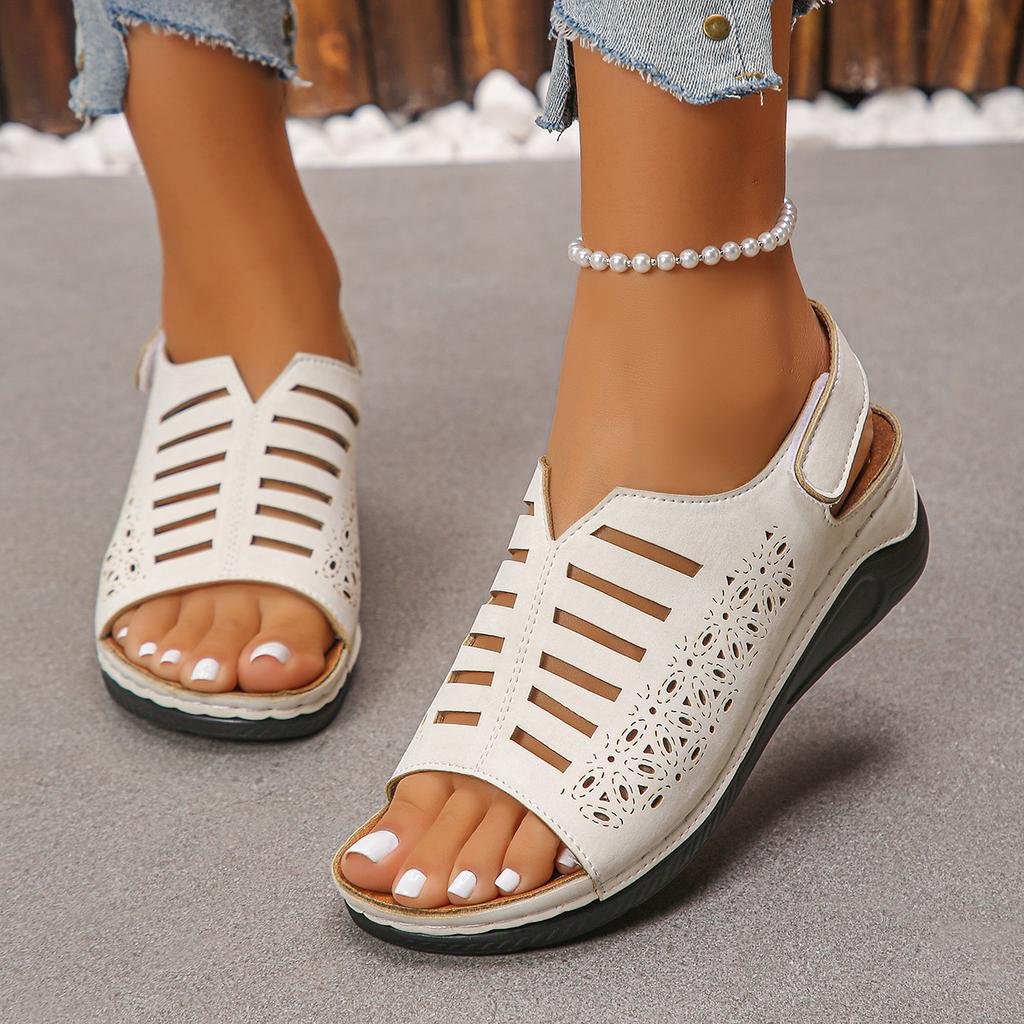 Plus Size Wedge Sandals for Women, Summer 2025 New Fashion Explosive Velcro 43 Size Openwork Sandals for Women