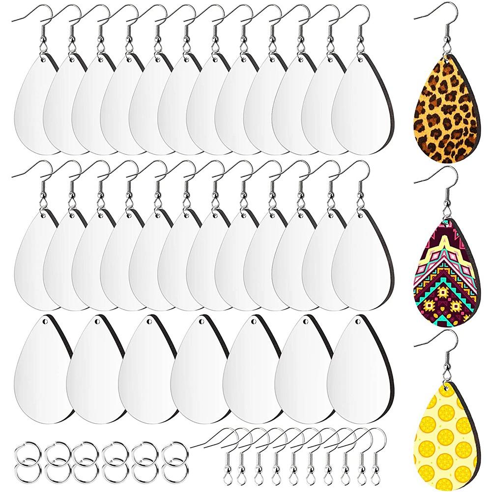 ABIY-60Pcs Sublimation Blank Earrings Unfinished Teardrop Heat Transfer Printing Earrings Pendant for Jewelry DIY Making