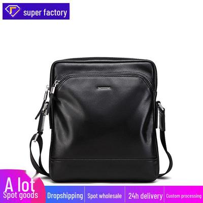 Bolsa de ombro transversal masculina de couro legítimo - Bolsa empresarial multifuncional, macia e prática.