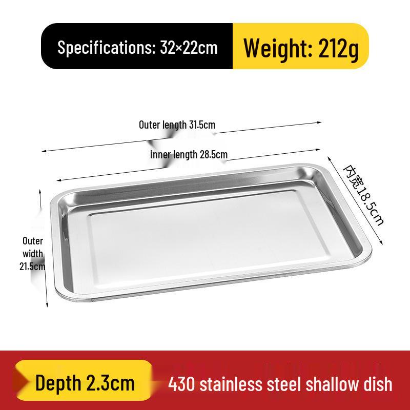 304 Stainless Steel Multi-Purpose Rectangular Tray - Dinner, Barbecue, Steamed Fish, Rice, Fruit Plate