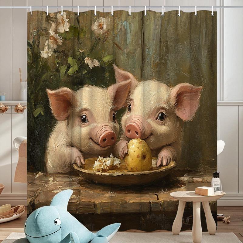 

Cute Little Pig And Potato Washable Dirt-Resistant Shower Curtain Shower Head Waterproof Polyester Bath Curtain For Home Decor W60H190(CM)-1 Pcs