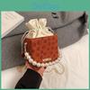 Women Print Pearl Handbag Fashion Drawstring Bucket Bag With Cell Phone Pocket