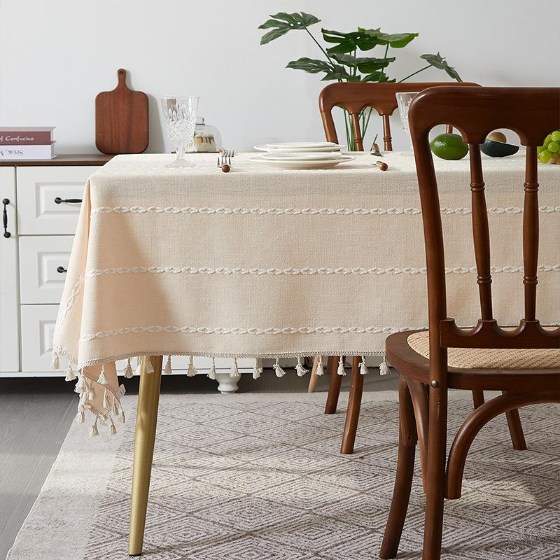 Brown Tassel Tablecloth American Country Fabric Cotton And Linen Clear Internet Celebrities Ins Rectangular Dining Table Cloth Coffee Table Mat